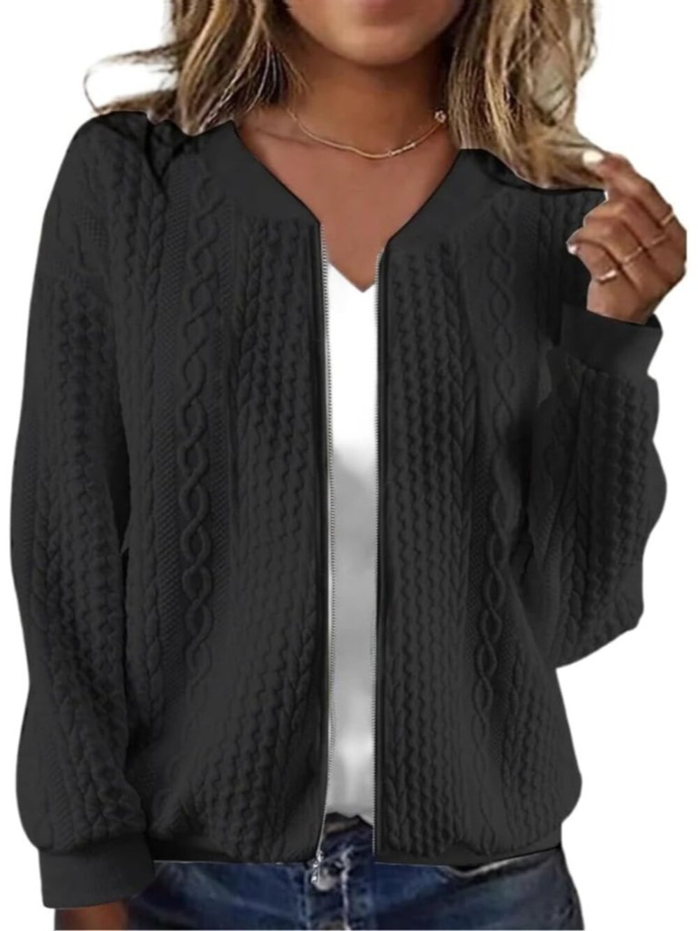 〽️Women's Black Zip Up Sweatshirt Stand Collar Casual Pocket Fall Fashion Coat